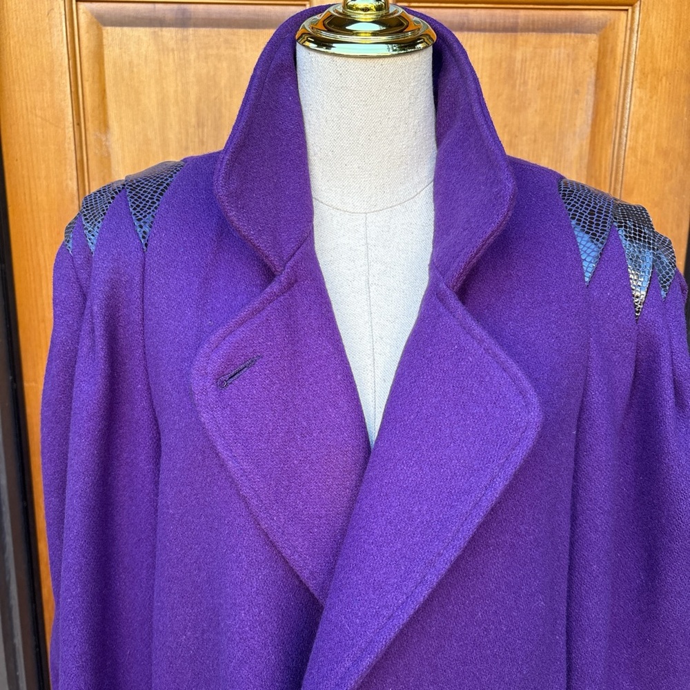 Vintage 80s Purple Wool Snakeskin Trench Coat - sz Large
